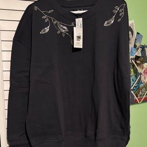 Maurices Charcoal Gray Crewneck Sweater with Silver Embroidery